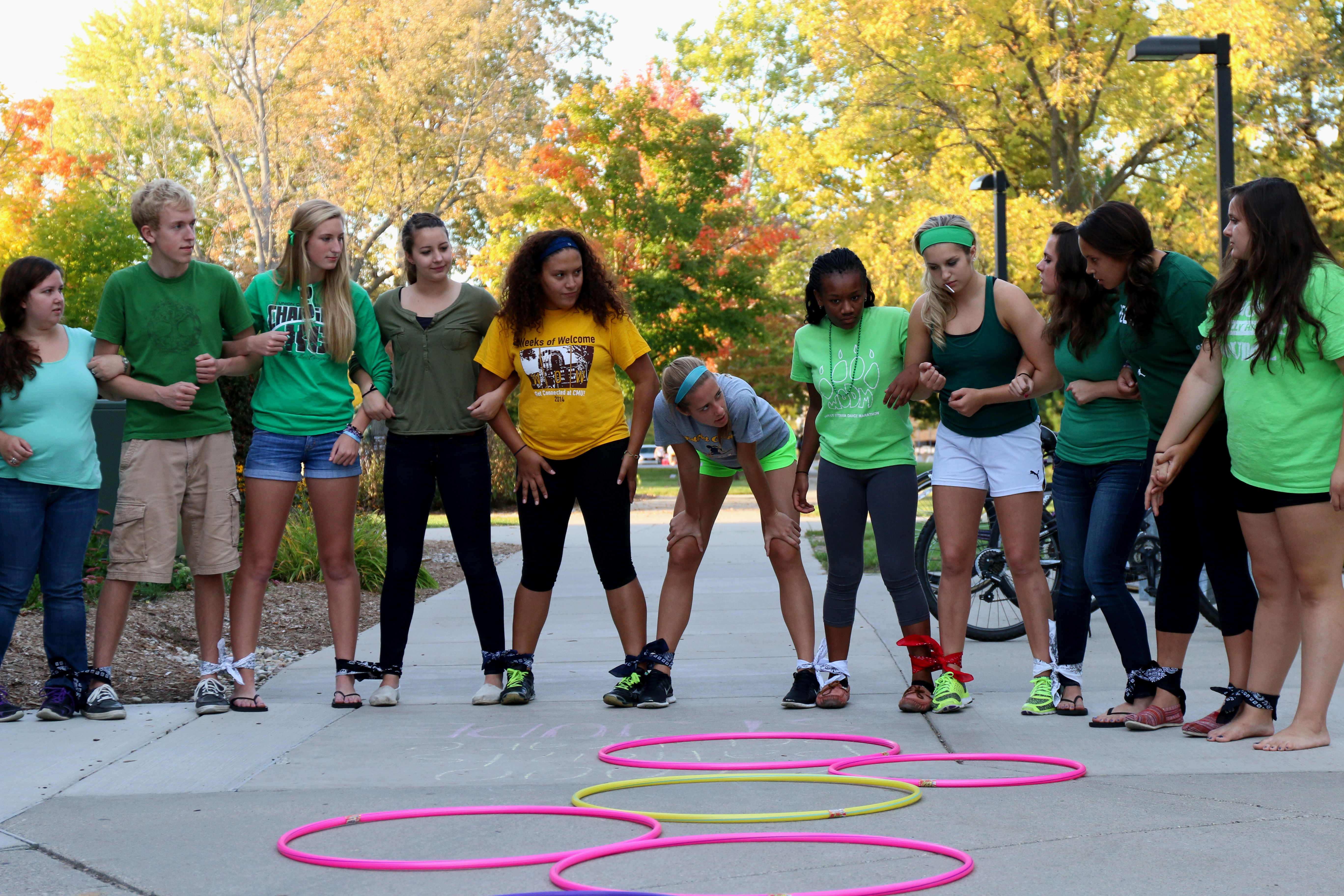 Students participate in a challenge course during their third week of the Alpha Leadership program at Central Michigan University on September 29, 2014.