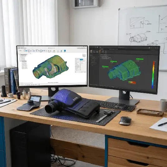 Modeling image CAD software showing modeling of scanned part