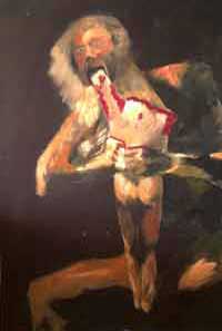 Reproducción del cuadro de Goya "Saturno devorando a su hijo". La técnica con la que está realizada la obra es óleo.