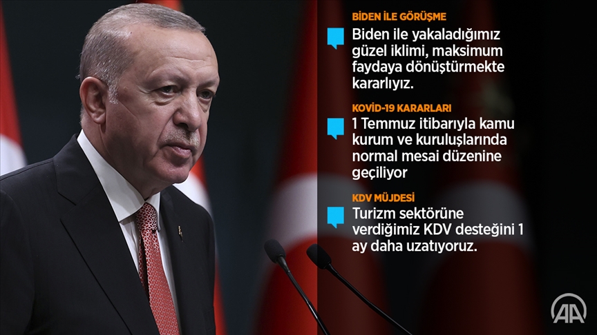Cumhurbaşkanı Erdoğan: 1 Temmuz’da başlamak üzere sokağa çıkma kısıtlamalarını tümüyle kaldırıyoruz