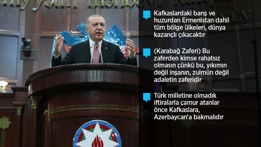 Cumhurbaşkanı Erdoğan: Bugün Azerbaycan’ın yanındayız. Bütün dünya bilsin ki yarın da yanında yer alacağız