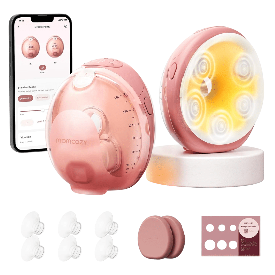 Momcozy Wellness 1 Wearable Breast Pump, Warm-Massage Hands-Free Pump with Heated Flange&Simulated Massage for Comfortable Breastfeeding