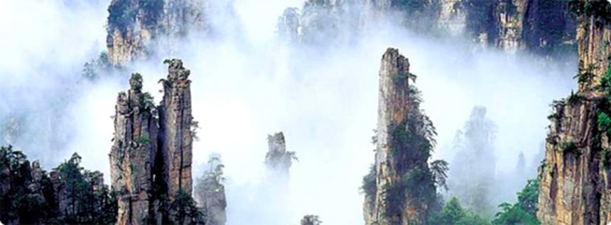 仙人が住んでいそうな石柱が立ち並ぶ渓谷、世界遺産「中国 武陵源