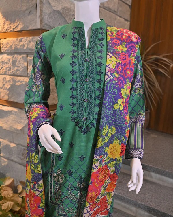 3-Piece Suit | Embroidered and Printed Khaddar | Readymade