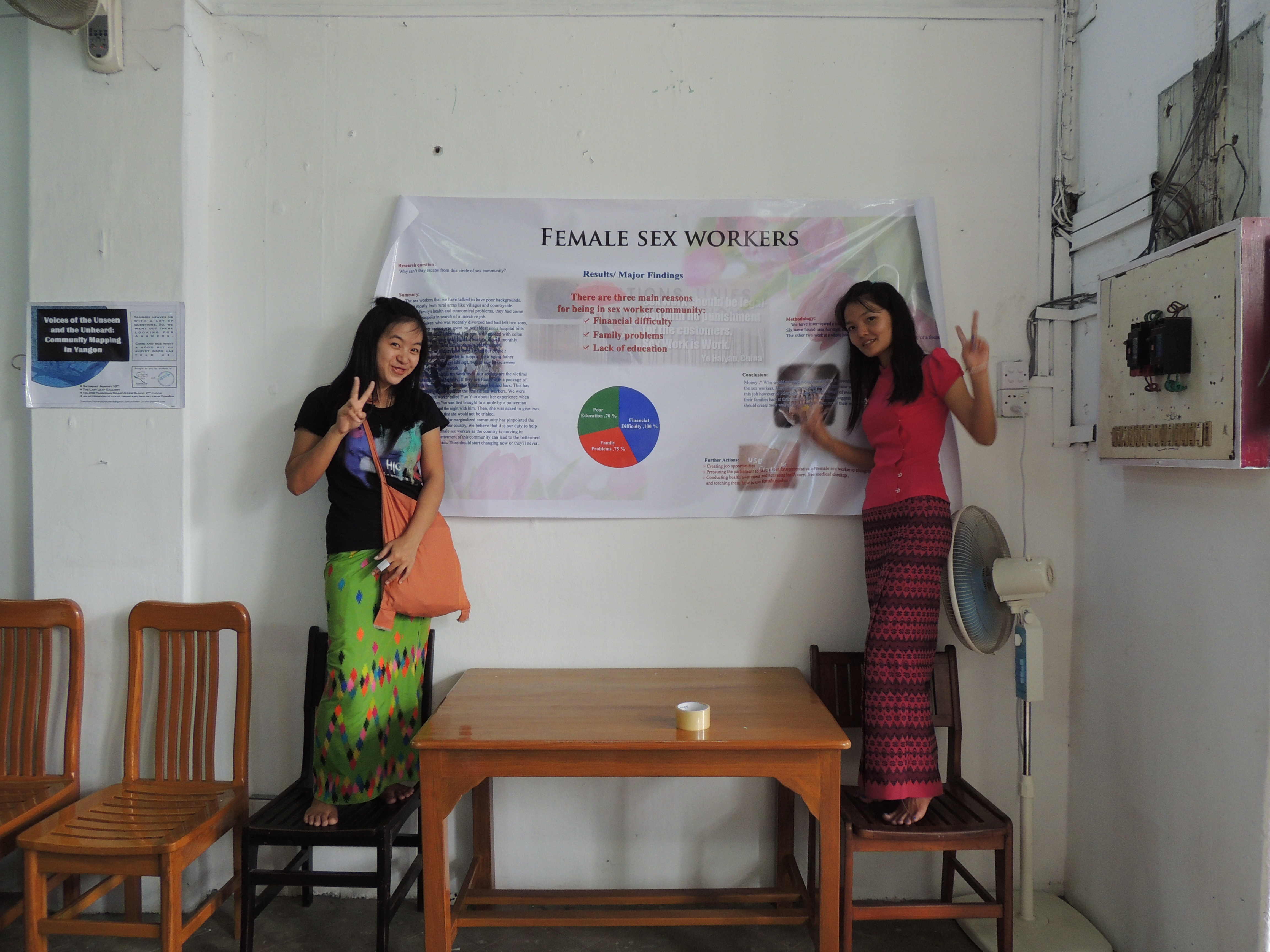 Students excitedly posing in front of their poster displaying their research.