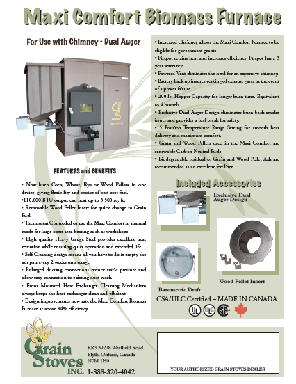 Grain Stoves Biomass Spec Sheet