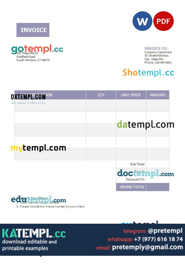generate Basic Invoice in word and pdf format