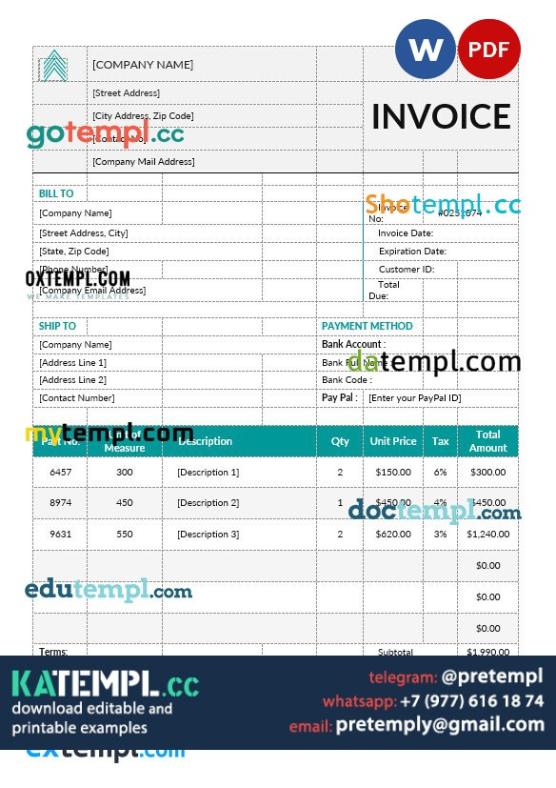 generate Basic proforma invoice in word and pdf format