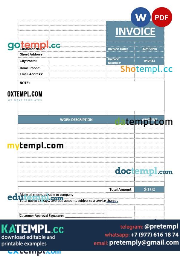 generate Basicervice invoice in word and pdf format