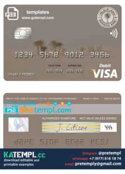 generate Iraq Rasheed Bank visa card in PSD format, fully editable