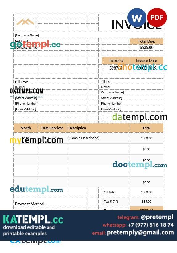 generate Monthly rent invoice in word and pdf format