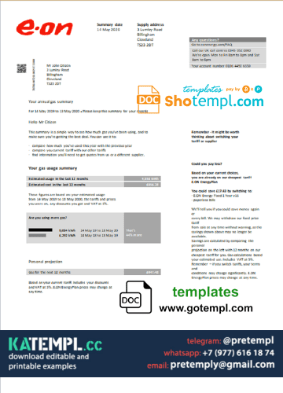 generate United Kingdom E.ON utility bill in Word and PDF format, version 2
