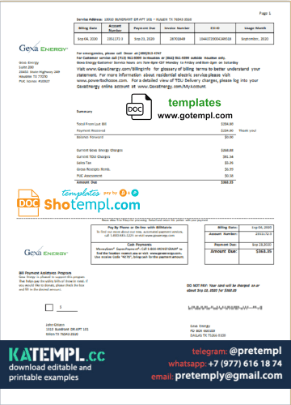 generate USA Texas Gexa Energy utility bill in Word format