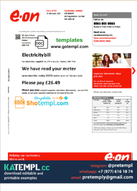 generate United Kingdom E.ON utility bill in Word and PDF format, version 3