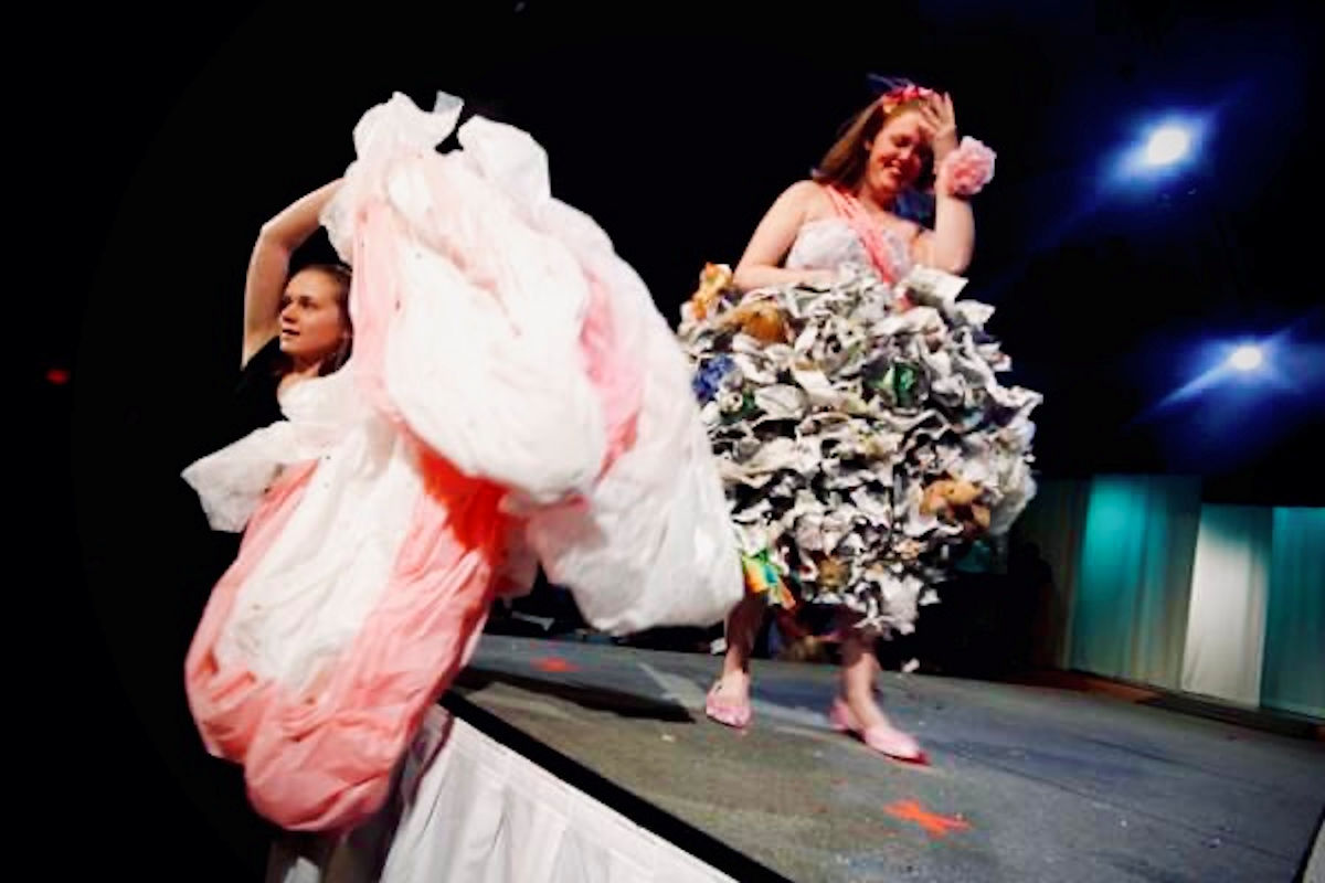 “Fashion Without Fabric: Public Vs. Private” My 3D Design final involved walking the runway! My partner rips away my pretty skirt to reveal my hoarding secret.