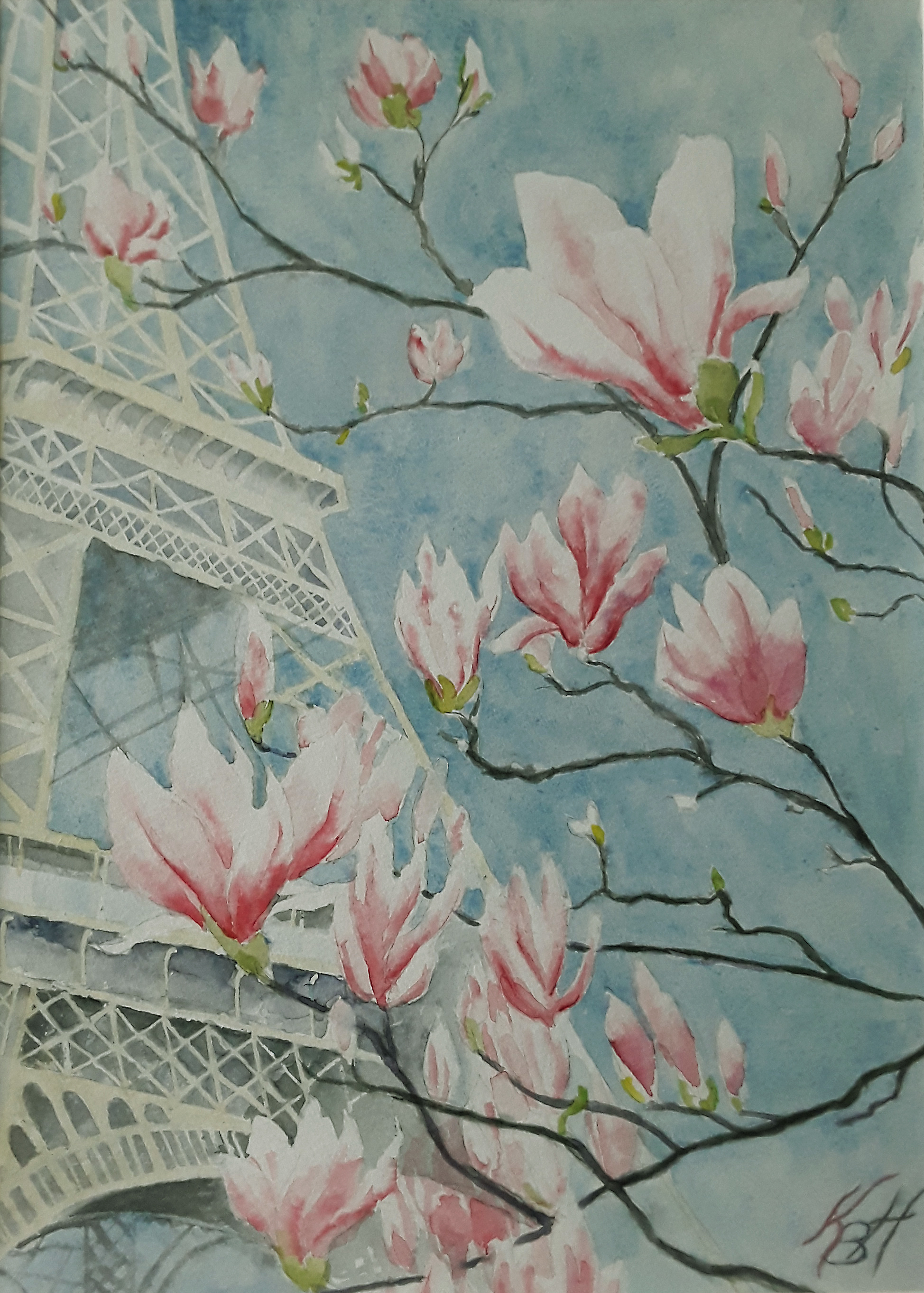 spring in Paris, watercolor 34 x 25 cm