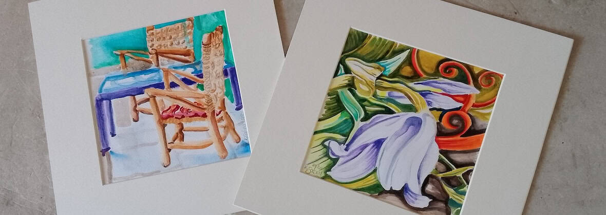 Image of two small framed prints by Katie Sabry
