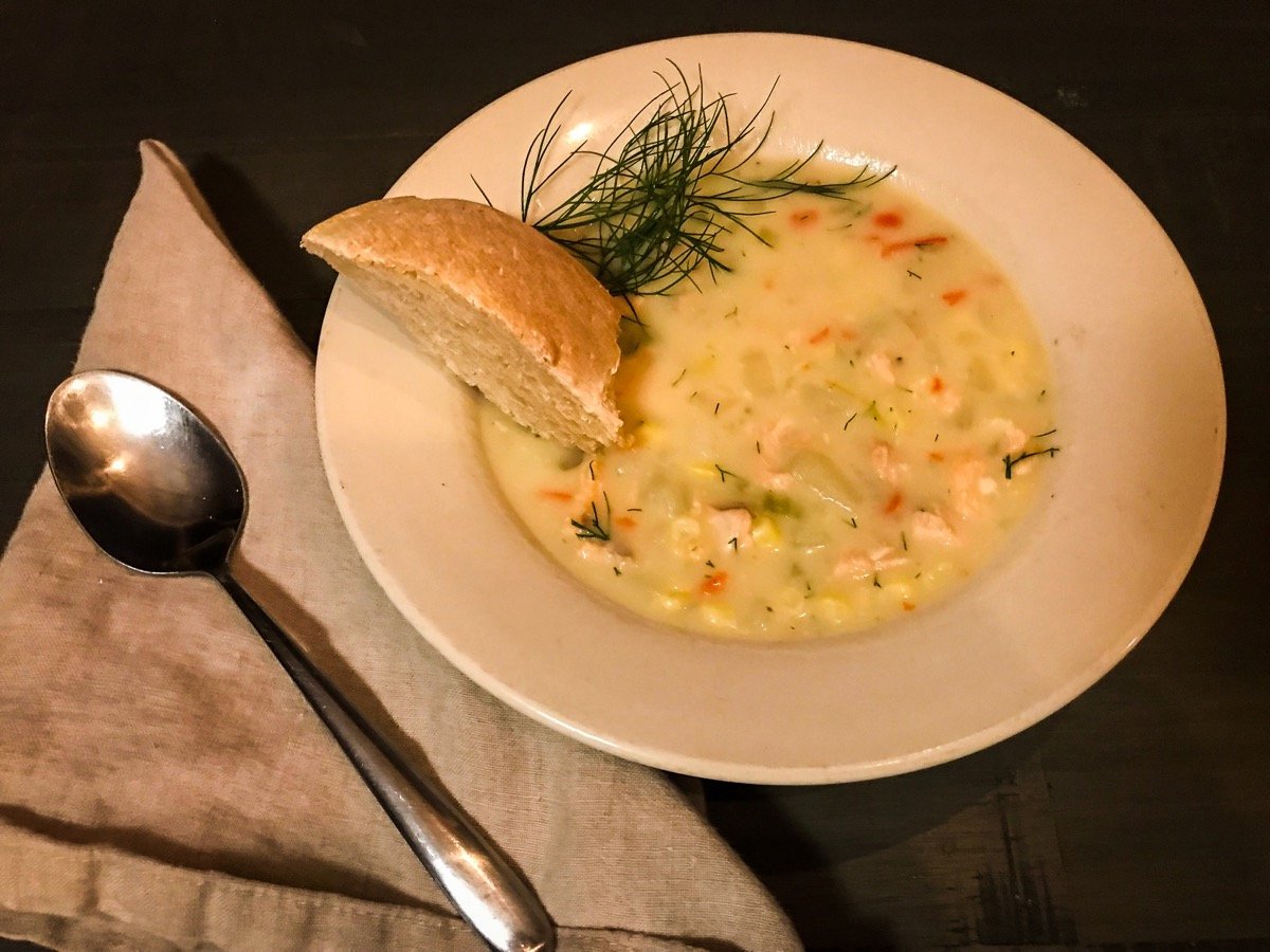 salmon and veggie choder