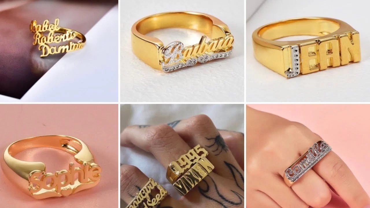 Gold name rings