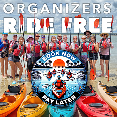 kayak organizers ride free with big groups like this