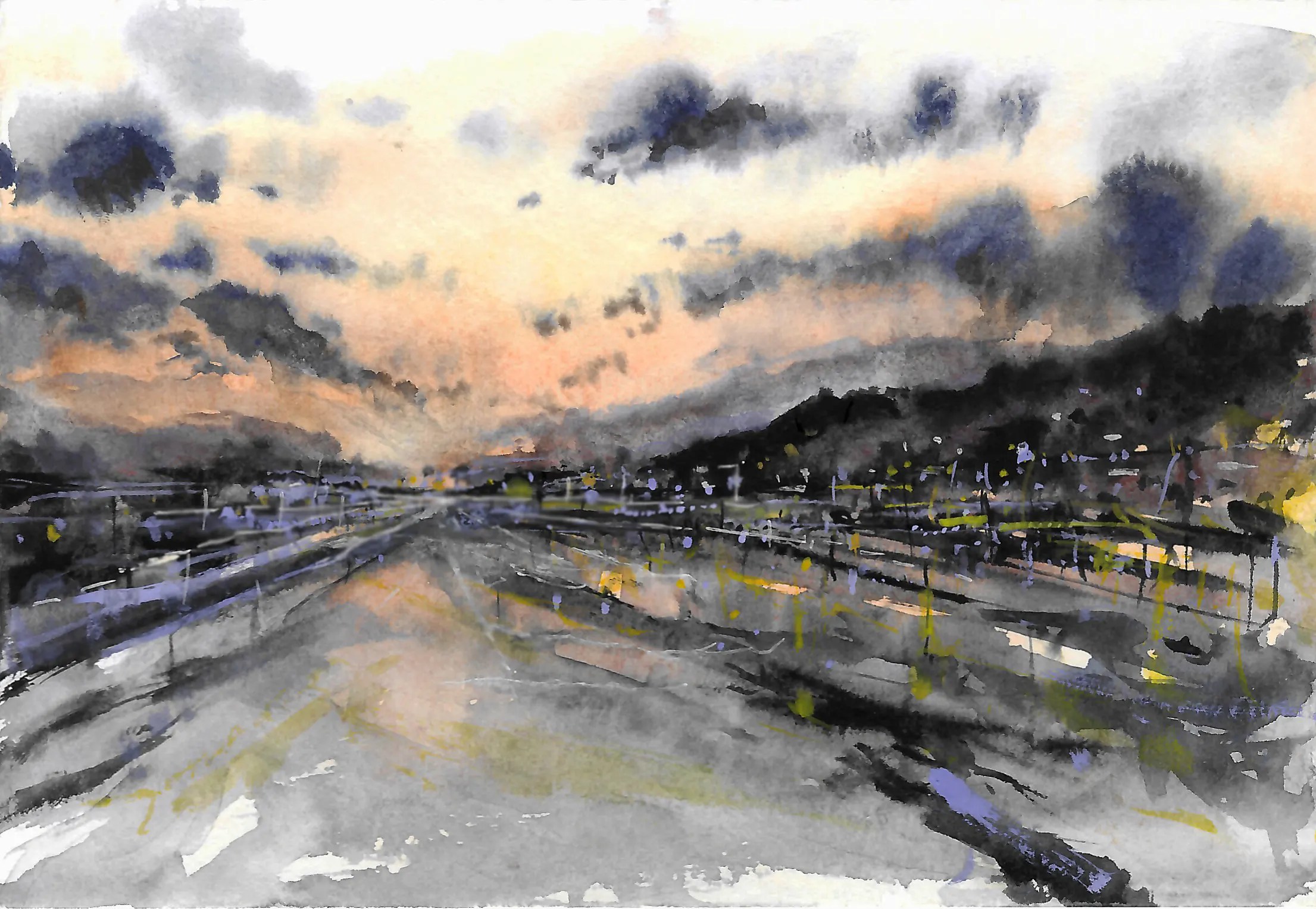 Original watercolor Painting: sunset