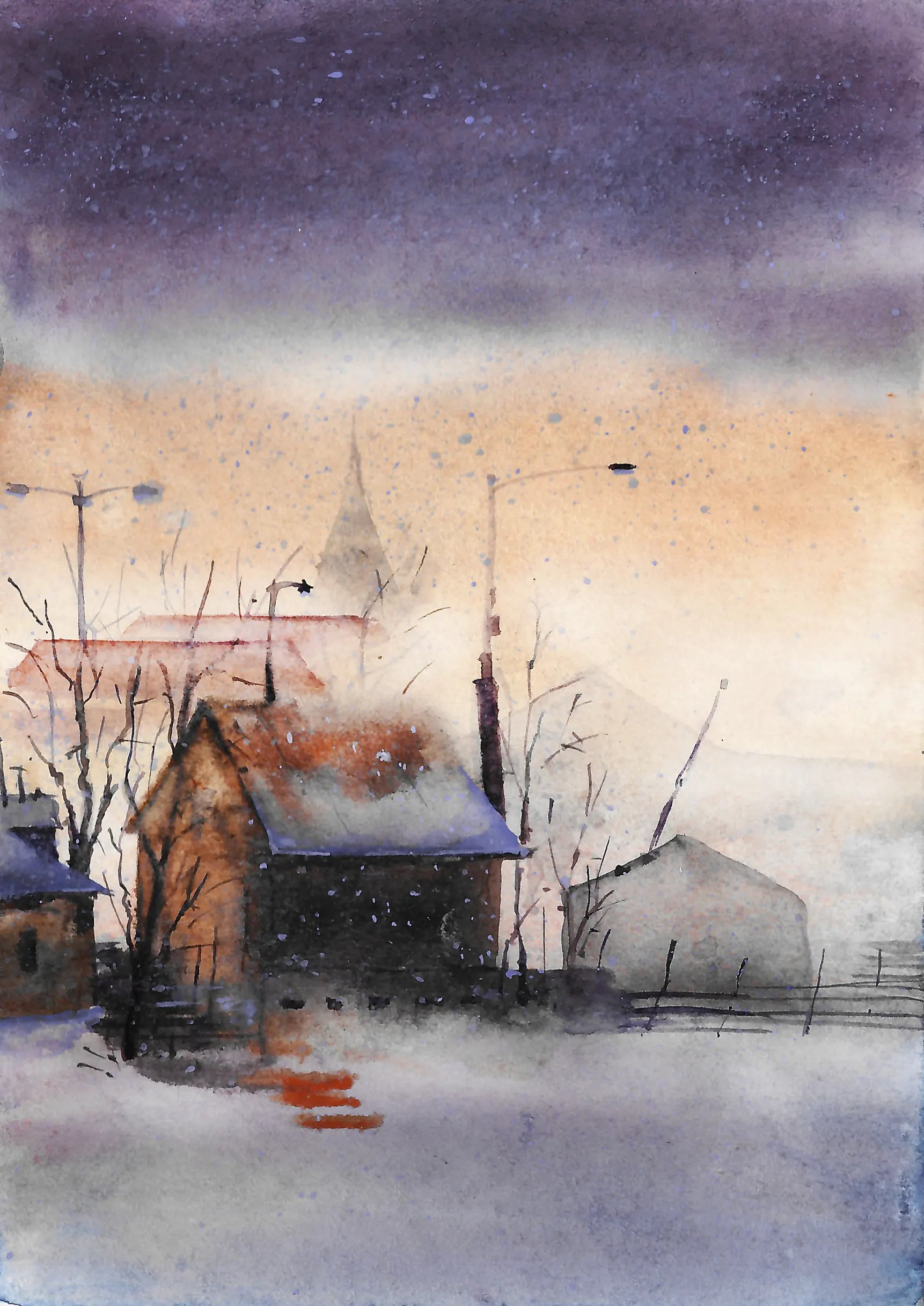 Original watercolor Painting: Winter
