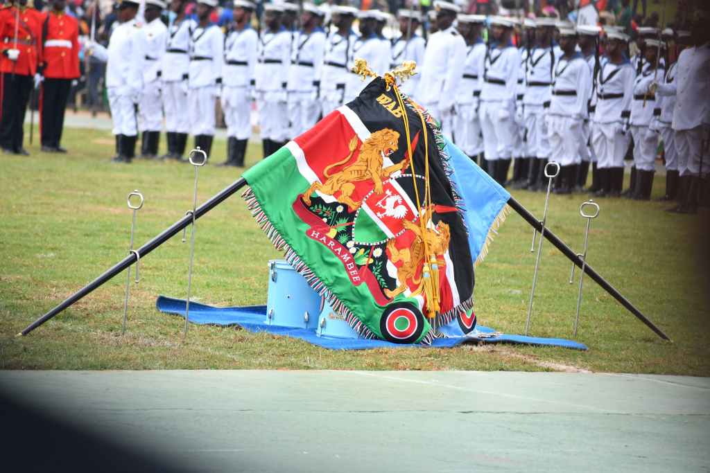 Trooping of Presidential Colour and Regimental Colour of Wajir Air Base. Photo/Jackson Mnyamwezi