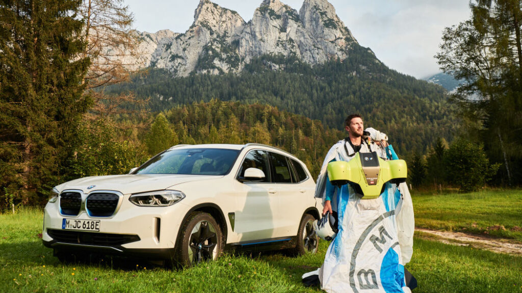 bmw wingsuit Peter Salzmann and the new BMW iX3 bmw wingsuit peter salzmann bmw group electrified wingsuit electric  Bayerische Motoren Werke