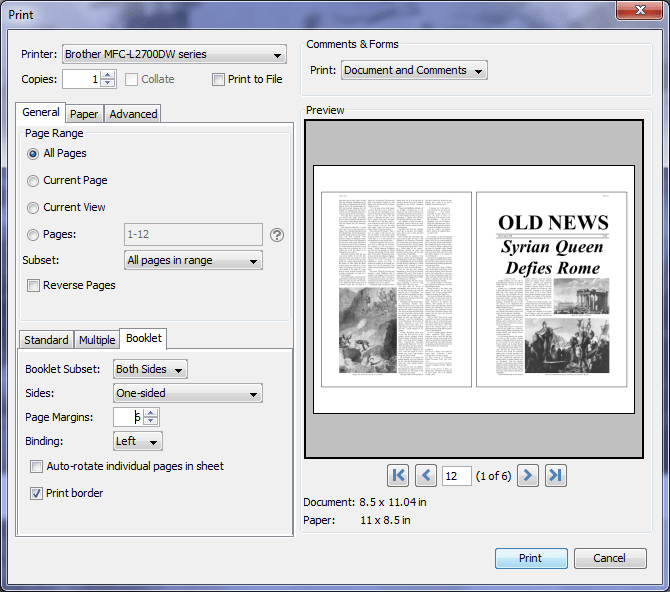 Booklet printing in pdf studio