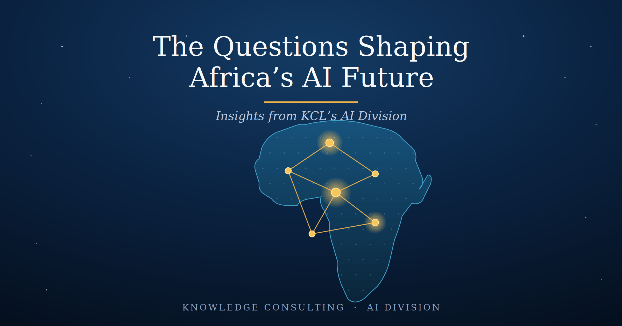 Map of Africa formed by a connected network of glowing nodes, illustrating African AI sovereignty—theme of KCL's AI Division article.