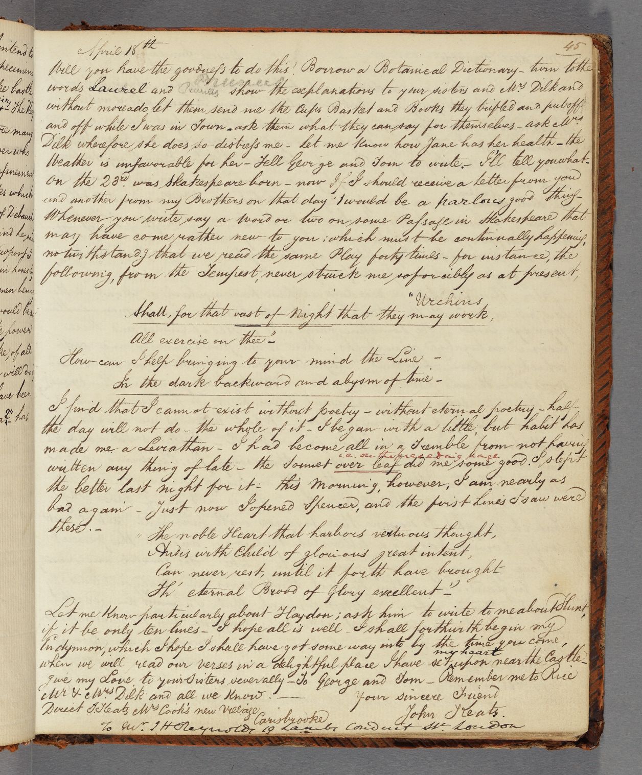 Letter #17: To J. H. Reynolds, 17/18 April 1817 – The Keats