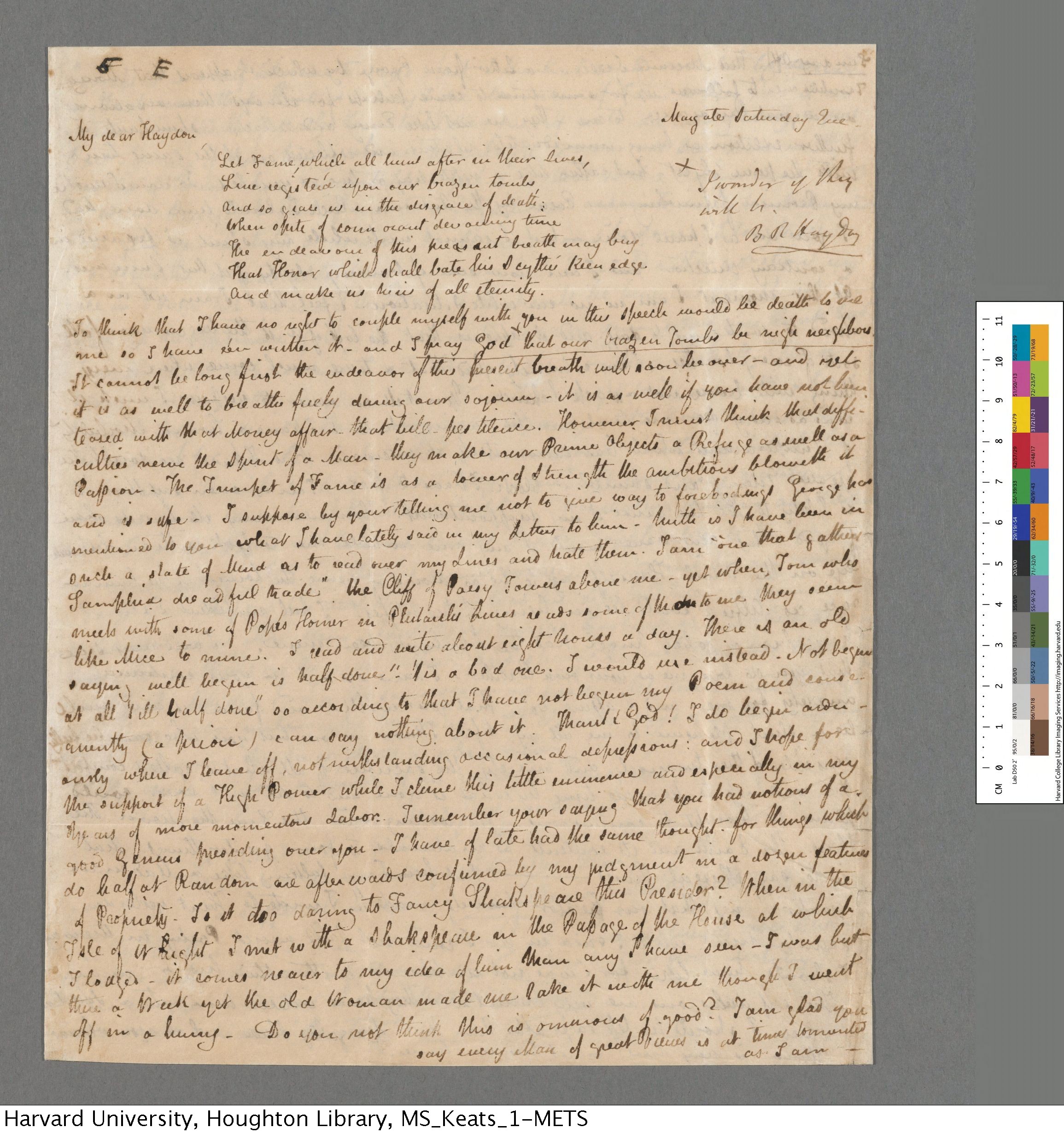 Letter 19 To Benjamin Robert Haydon, 10/11 May 1817 The Keats Letters Project