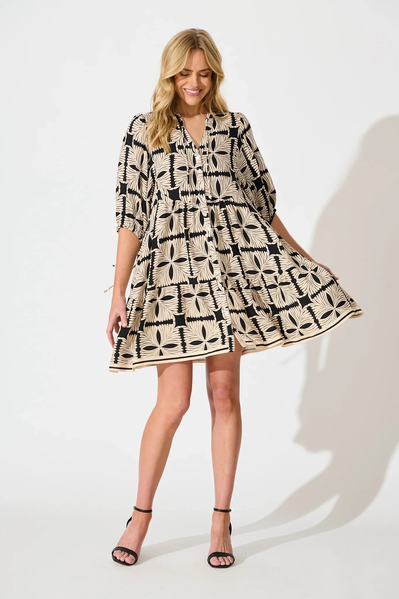 Emelyn Smock Cream Black Tile