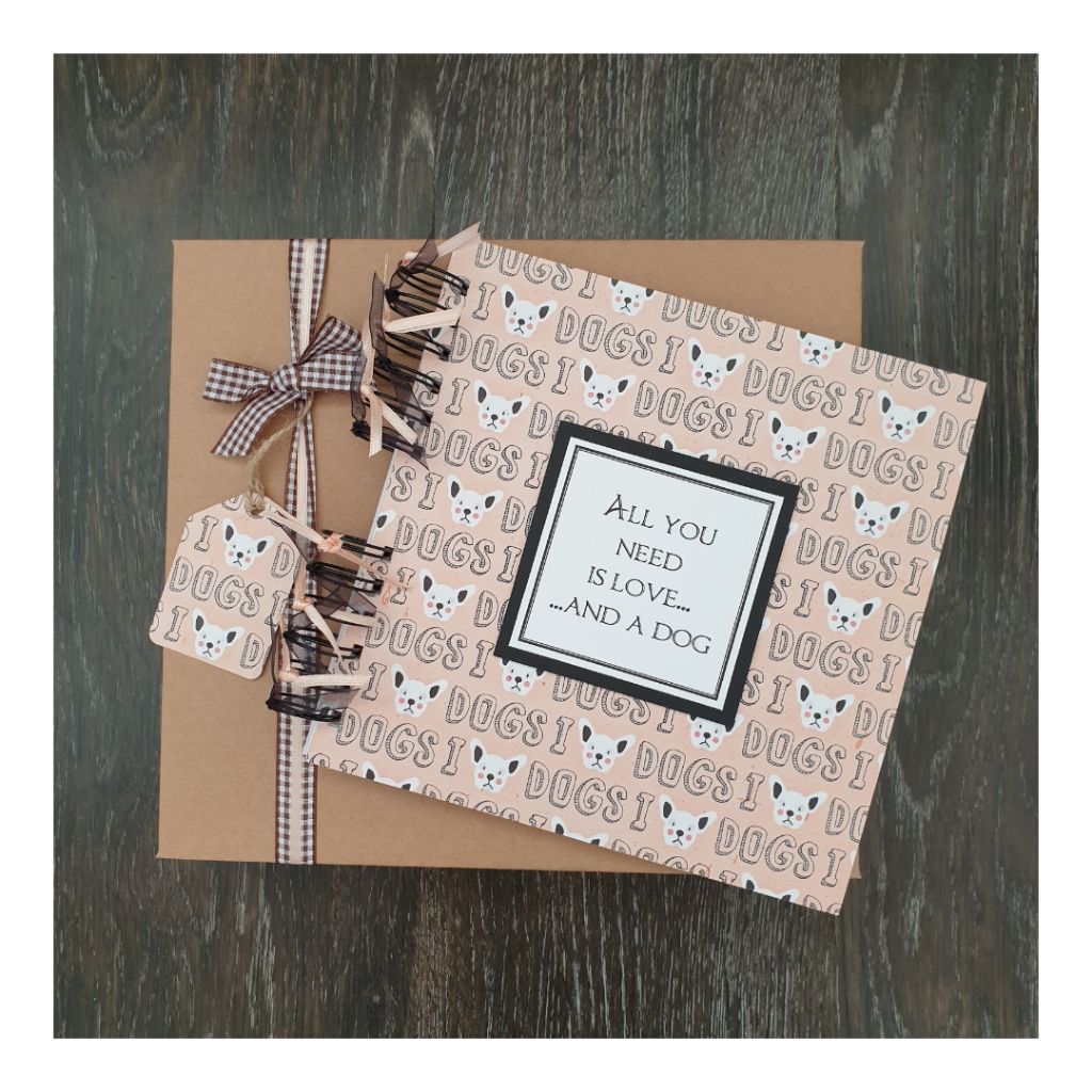 scrapbook with gift box and I love dogs background design
