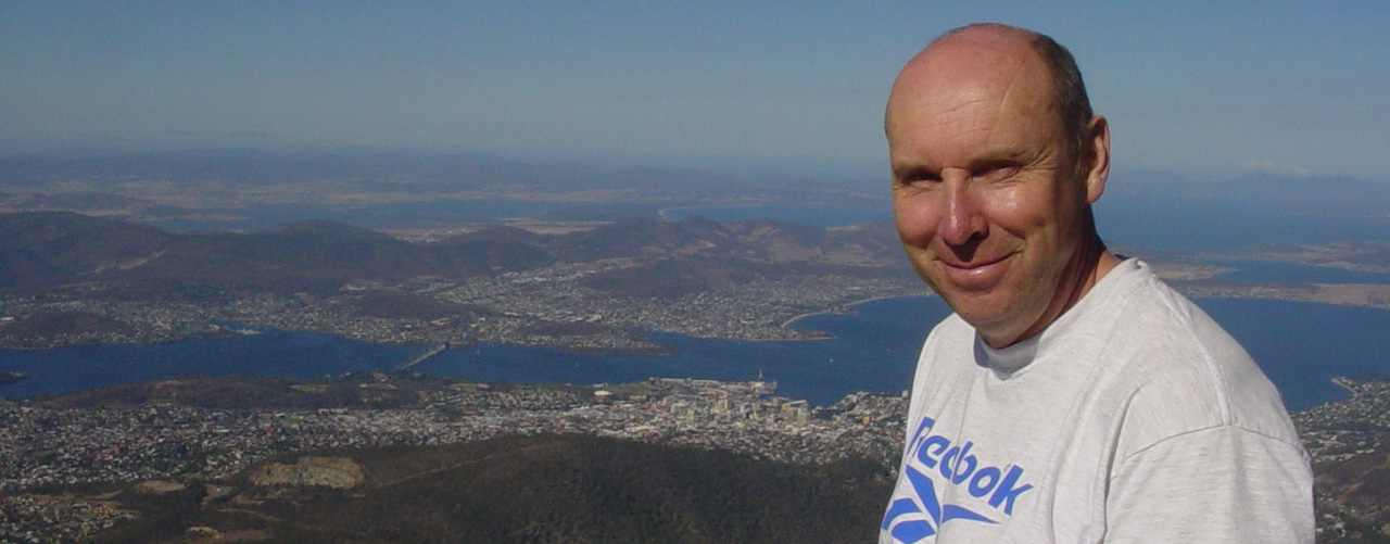 Keith Lyons on Mount Wellington during a canoe slalom training camp in Tasmania, Australia.