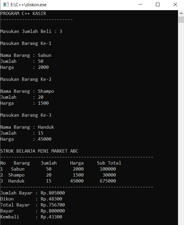 Coding C Program Kasir Mini Market Akhmad Farid 16630718 