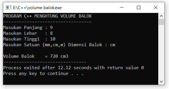 Rumus matematika balok sendiri telah memiliki 6 sisi 12 buah rusuk dan 8 buah titik sudut sedangkan untuk balok yg dibentuk oleh enam buah persegi sama dan sebangun. Menghitung Volume Balok Dan Kubus Dengan C Kelas Programmer