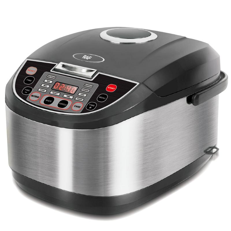 Raf Rice Cooker, 900W, 5.0L Capacity, easy clean , non-stick coating  , Stainless Steel & Black