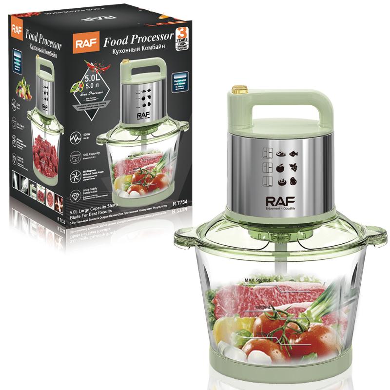 Raf Food Chopper,500W, 5L, 360 degree, sharp blades, glass jar