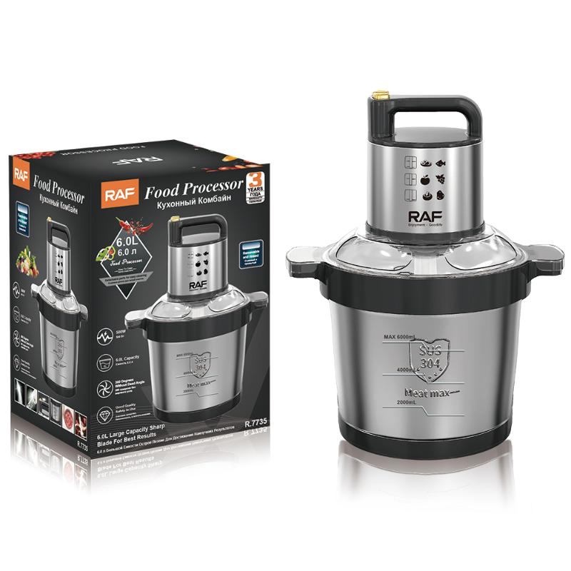 Raf Food Chopper,500W, 6L, 360 degree, sharp blades, stainless steel
