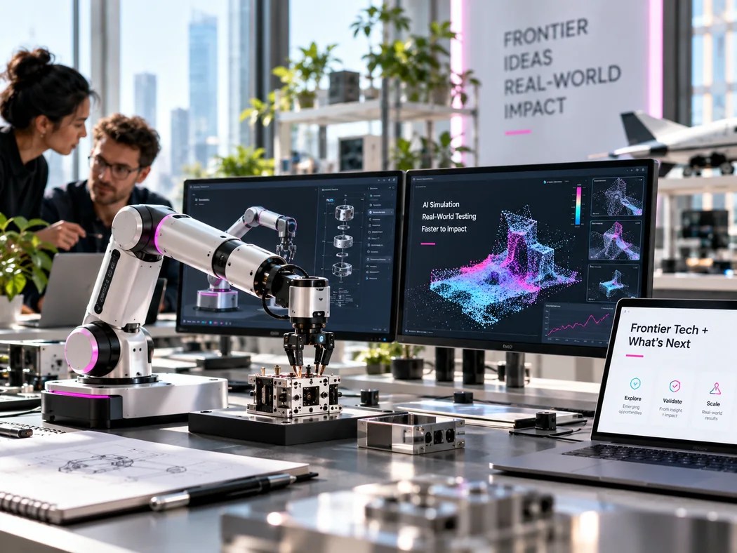 Physical AI and robotics research with simulation displays