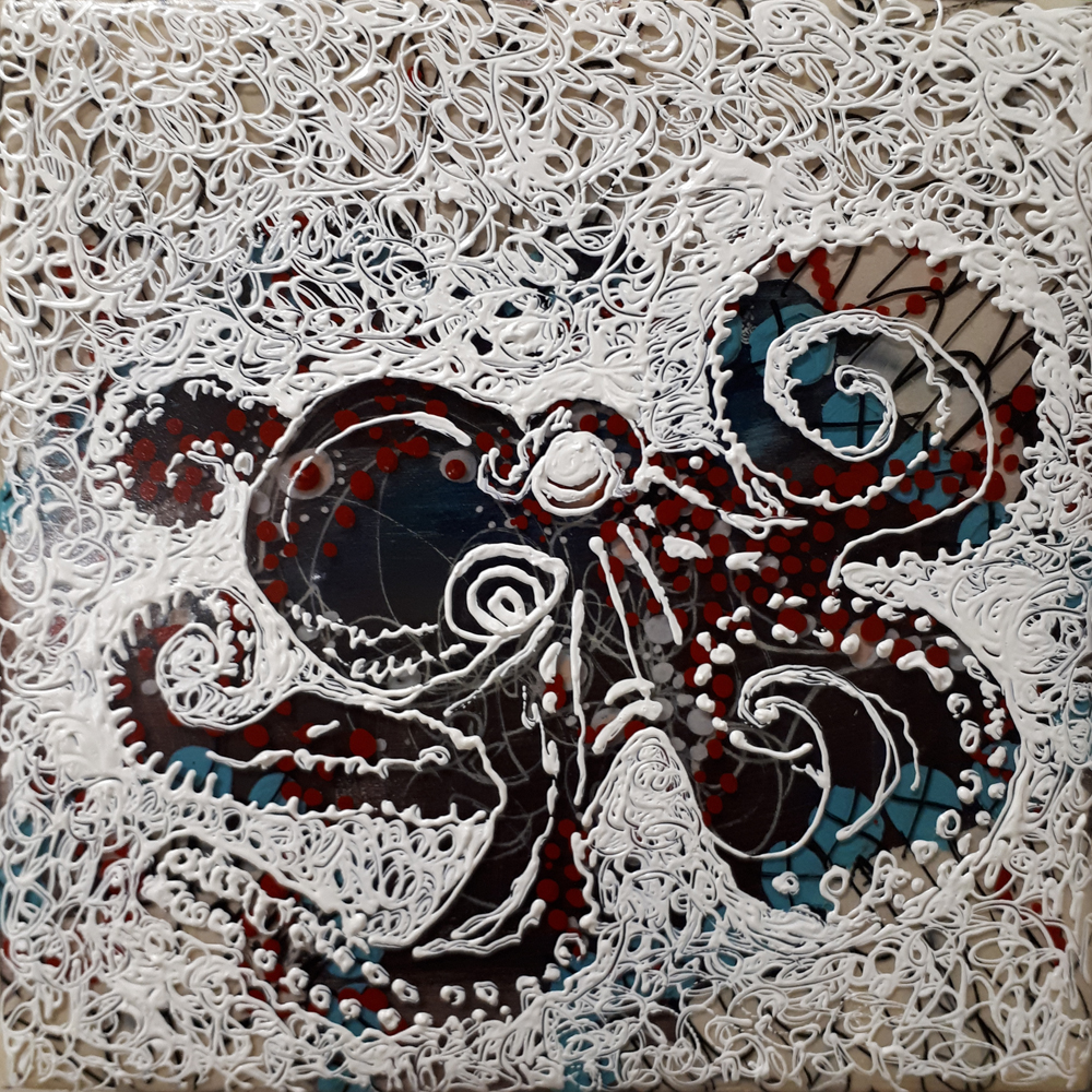 Cephalopod 6" x 6" oil and resin on panel
