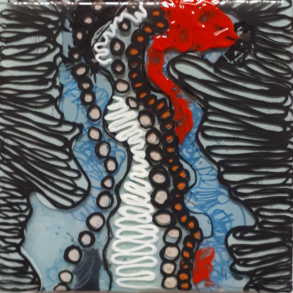 Colitis 4" x 4" oil and resin on panel