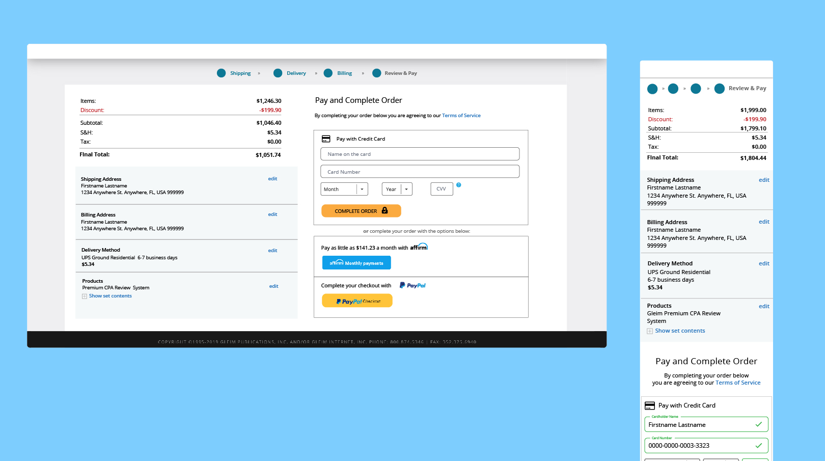 Desktop Checkout Process Responsive