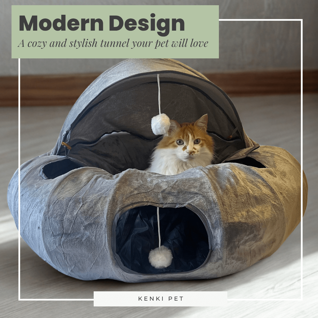 Modern Cat Bed Tunnel with Removable Canopy