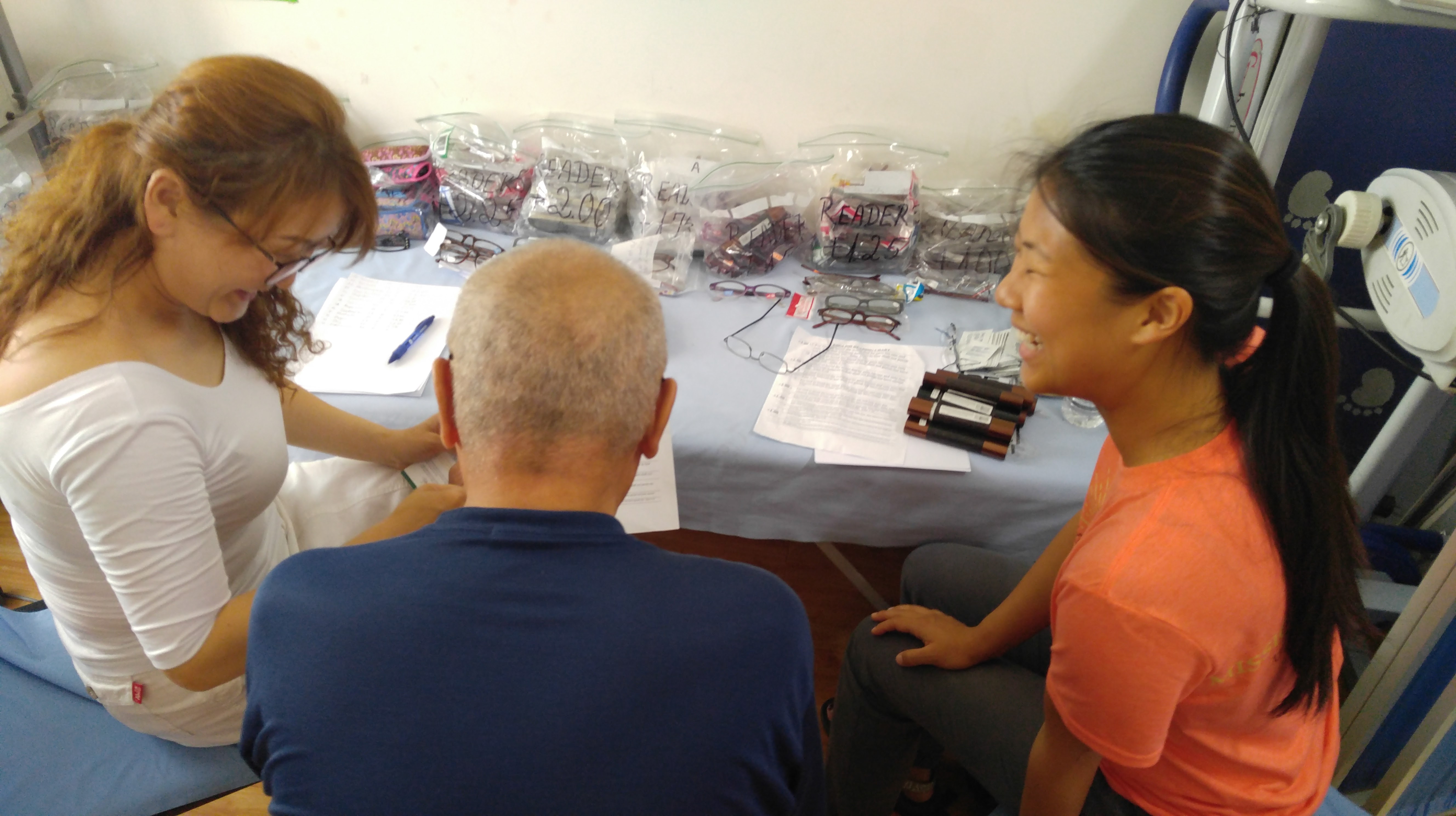 Working in the eye clinic with my fantastic translator