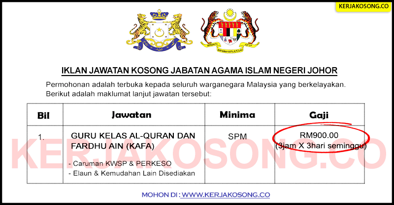 Profil peribadi dan senarai tugas guru 1. Jawatan Kosong Jabatan Agama Islam Negeri Johor Guru Kafa