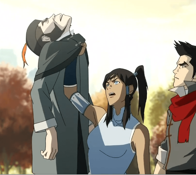 Korra manhandles the Equalist announcer
