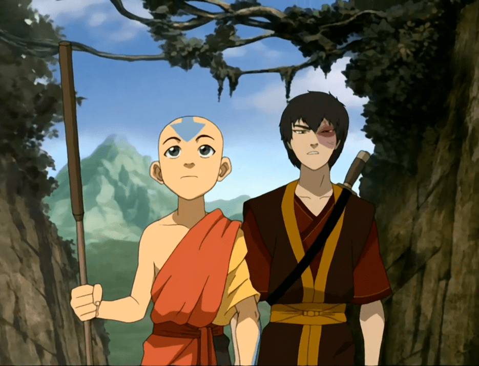 Aang side-by-side with Zuko, his former adversary