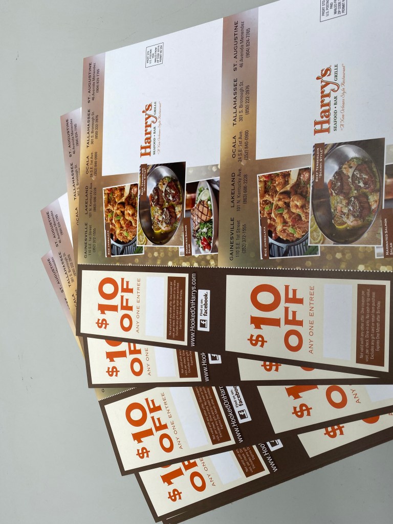 Direct Mail for Harrys Restaurant by Kessler Creatiuve